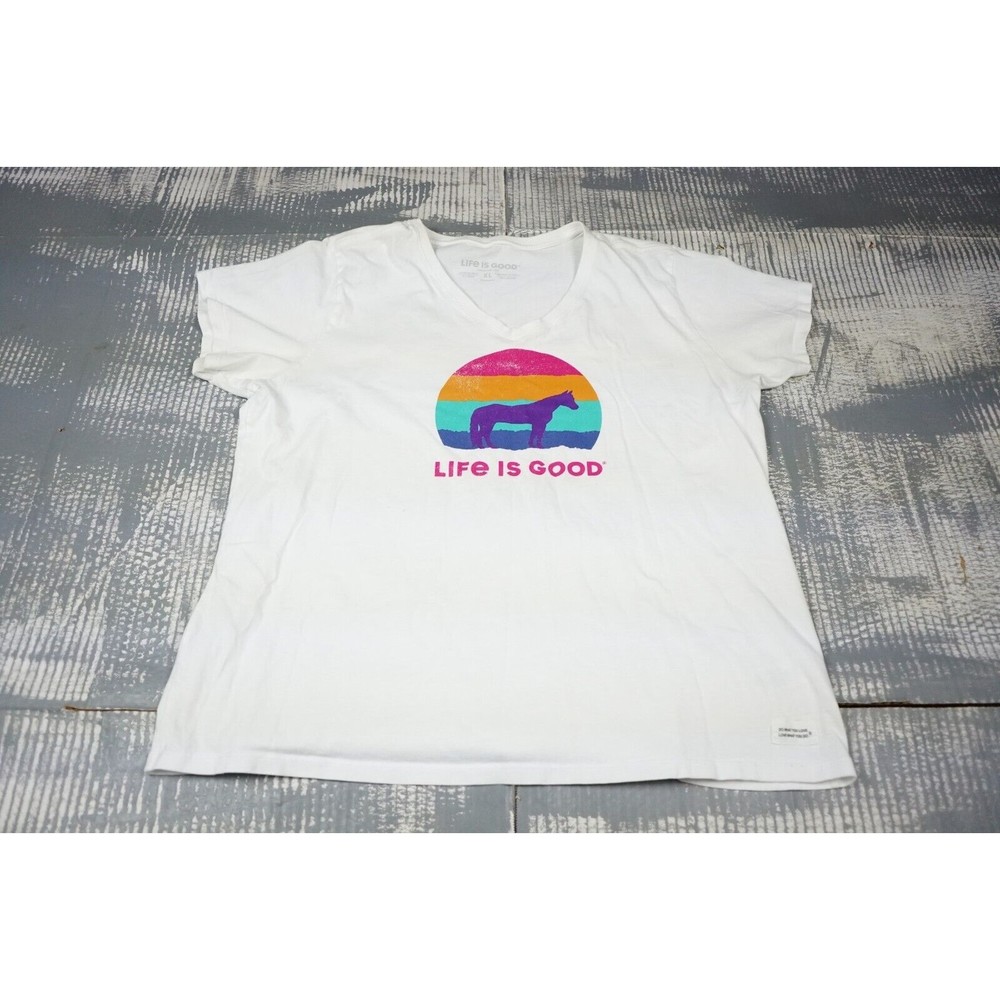Life is Good shirt womens XL short sleeve white horse print soft crusher tee